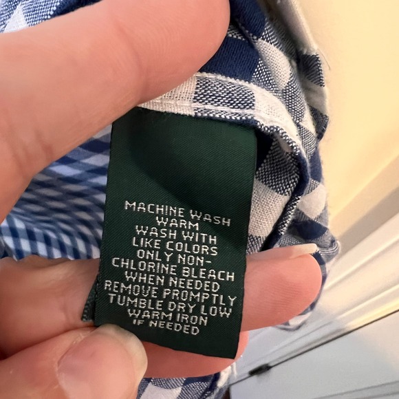 LRL Lauren Jeans Co Womens Navy White Gingham Button‎ Down Collared Shirt 1XL - Picture 9 of 15